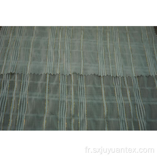 Tissu en mousseline de soie en polyester froissé or à rayures lurex